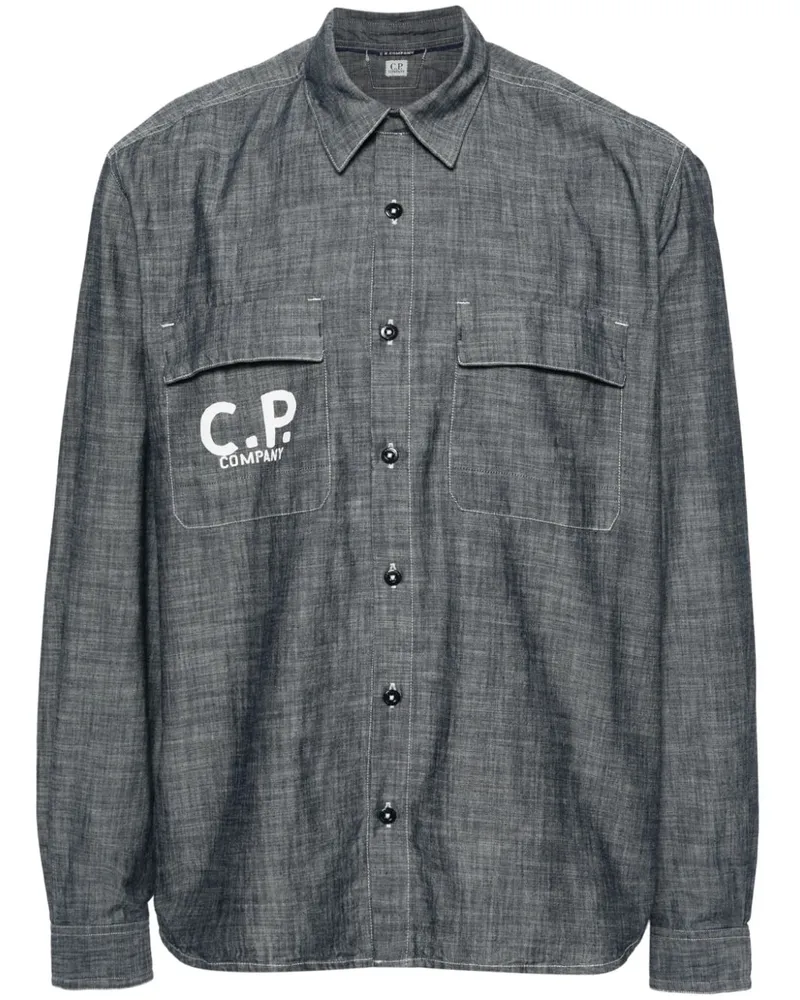 C.P. Company Chambray-Hemd mit Logo-Print - Grau Grau