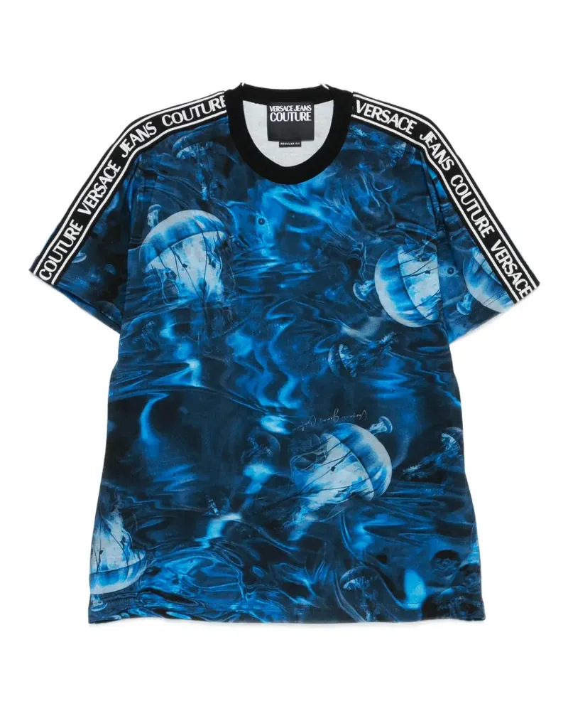 Versace Jeans T-Shirt mit Logo-Streifen - Blau Blau