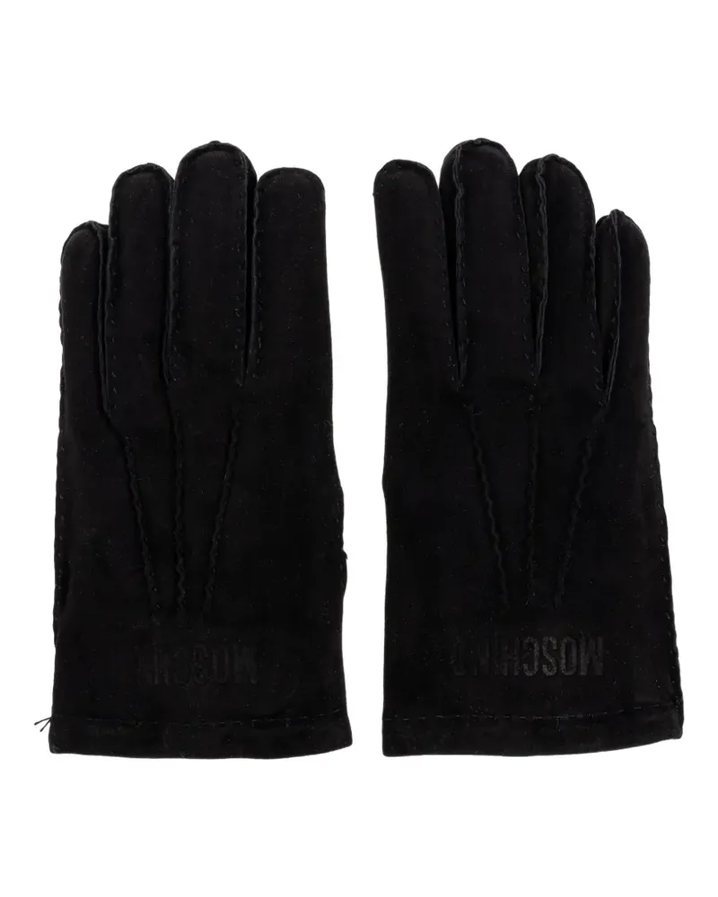 Moschino logo-detail suede gloves - Schwarz Schwarz