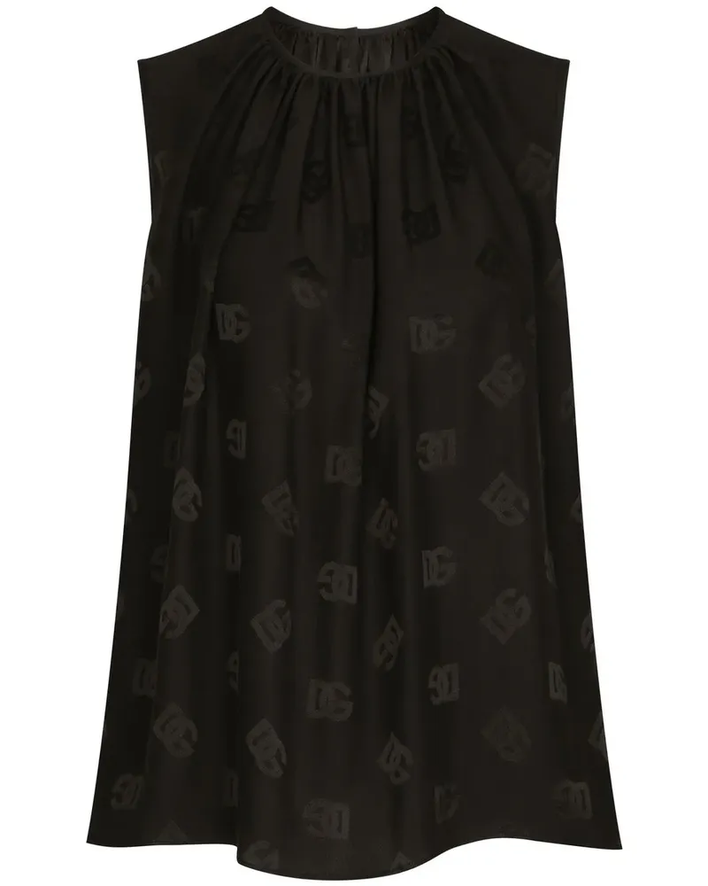 Dolce & Gabbana Ärmellose Seidenbluse mit DG-Logo - Schwarz Schwarz