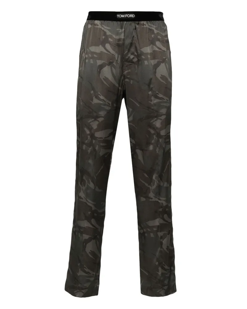 Tom Ford Pyjama-Hose aus Satin mit Camouflagemuster Grün