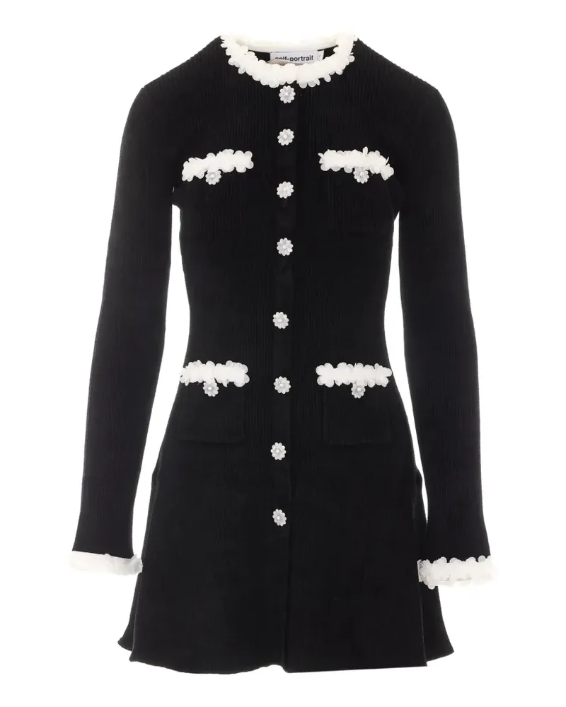 Self-Portrait floral-button chenille-knit mini dress - Schwarz Schwarz