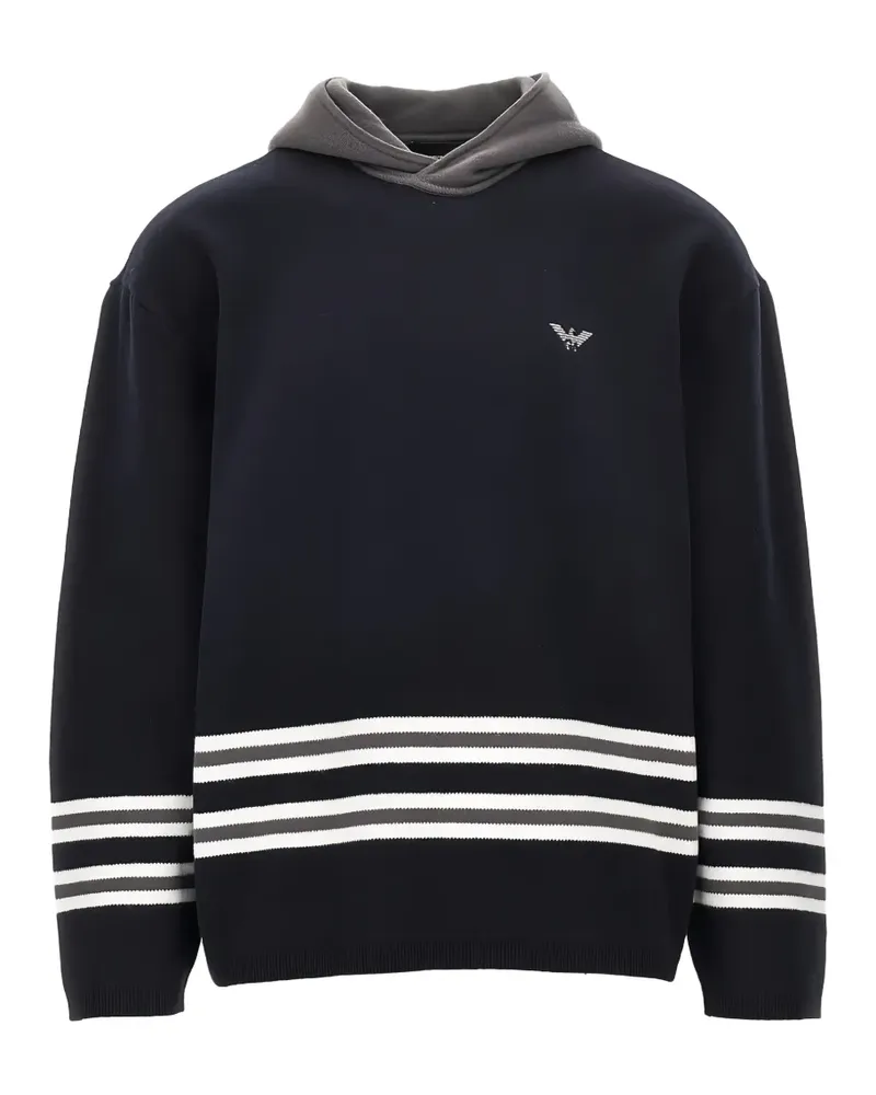 Emporio Armani logo-embroidered striped hoodie - Blau Blau