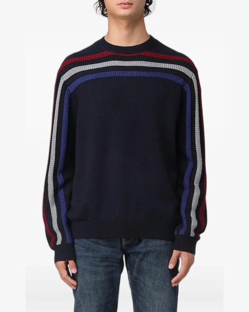 Emporio Armani stripe-detail crew-neck sweater - Blau Blau