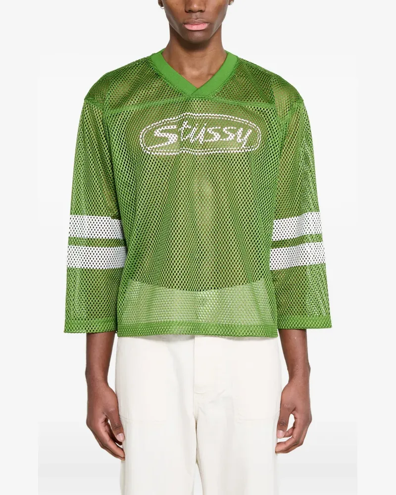 Stüssy logo-print mesh T-shirt - Grün Grün
