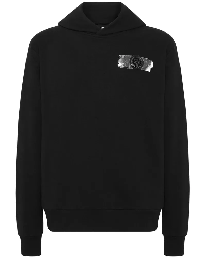 Philipp Plein Metallic-Detail-Hoodie mit Logo-Applikation - Schwarz Schwarz