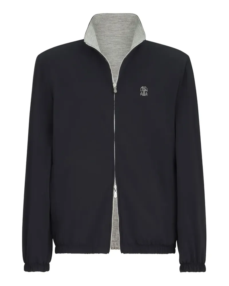 Brunello Cucinelli bonded-nylon reversible outerwear jacket with logo - Blau Blau