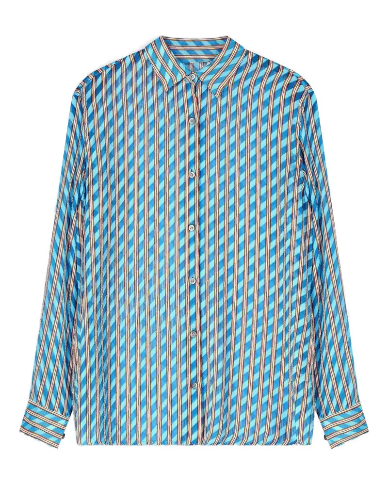 Dries van Noten Gestreiftes Devoré-Hemd - Blau Blau