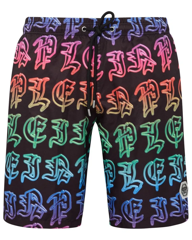 Philipp Plein Badeshorts mit Logo-Print Schwarz