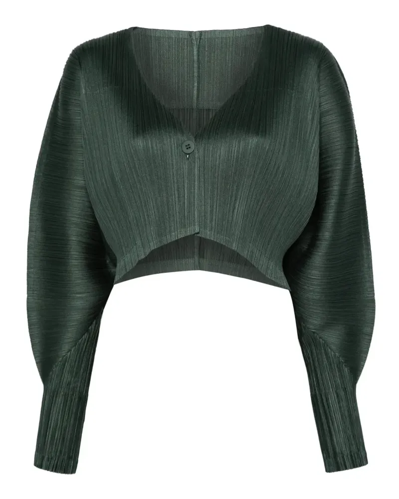 Issey Miyake Plissiertes Oberteil mit V-Ausschnitt - Grün Grün
