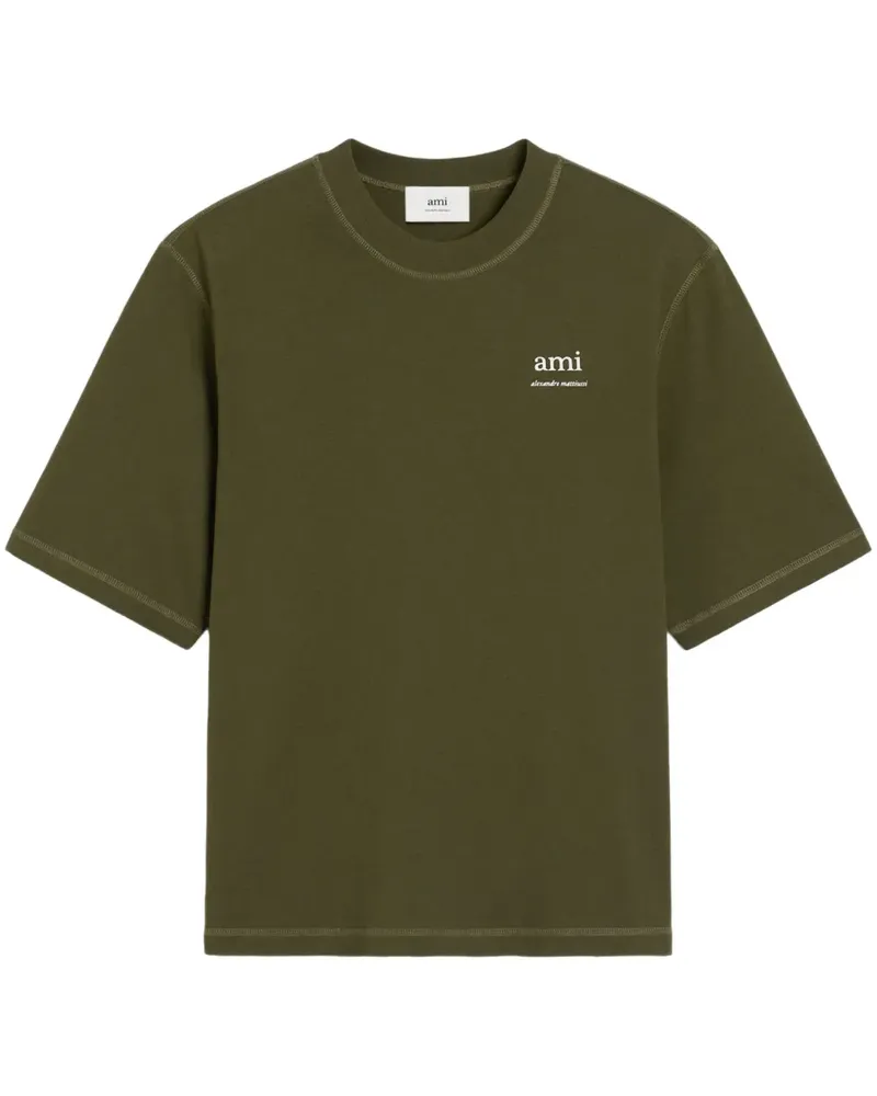 AMI Paris T-Shirt mit Logo-Stickerei - Grün Grün