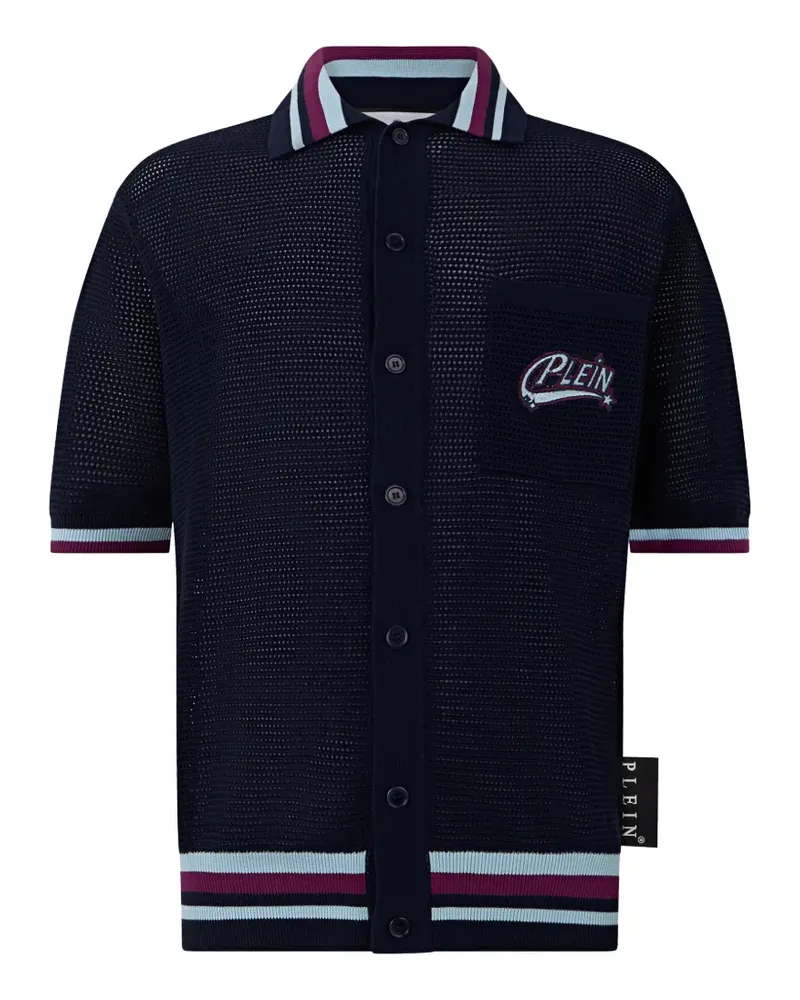 Philipp Plein Gestricktes Poloshirt mit Logo-Patch - Blau Blau