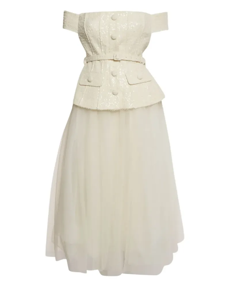 Self-Portrait boucle sequin midi dress - Nude Nude