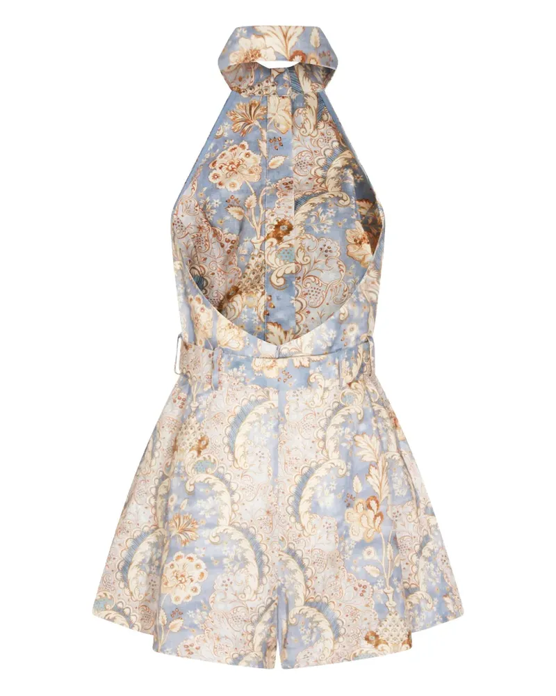 Zimmermann halter-neck patterned playsuit - Blau Blau