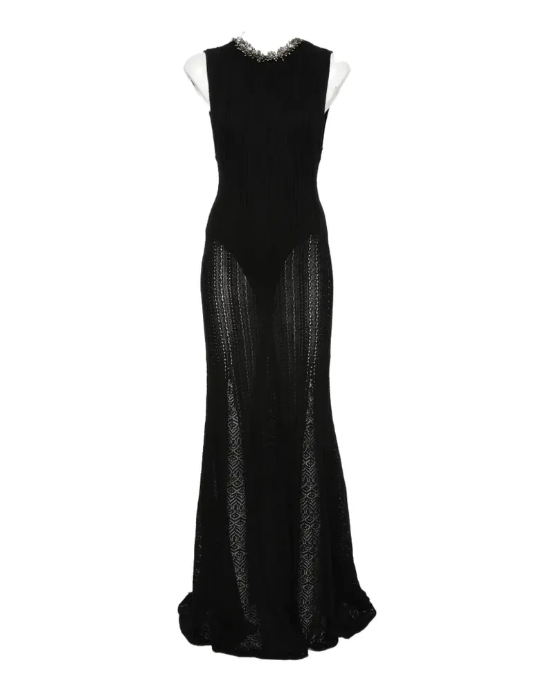 Self-Portrait crystal-embellished ribbed-knit maxi dress - Schwarz Schwarz