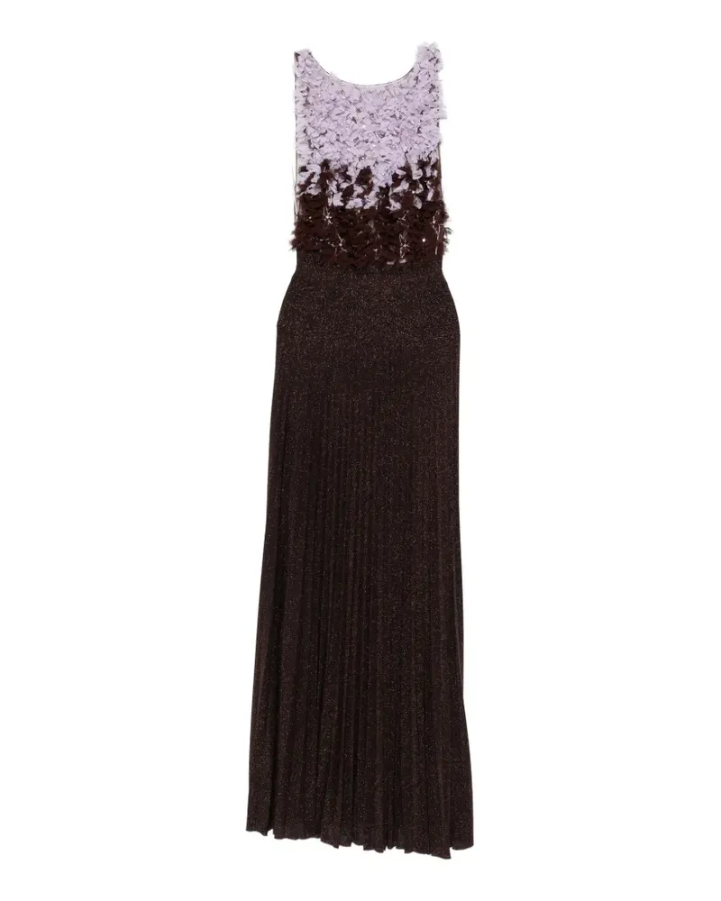 Elisabetta Franchi floral-appliqué pleated maxi dress - Braun Braun