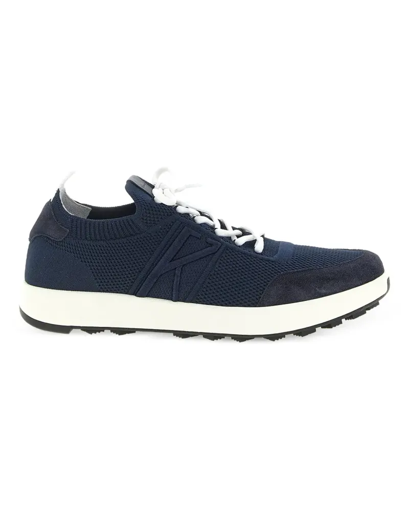Kiton suede-panelled cotton sneakers - Blau Blau