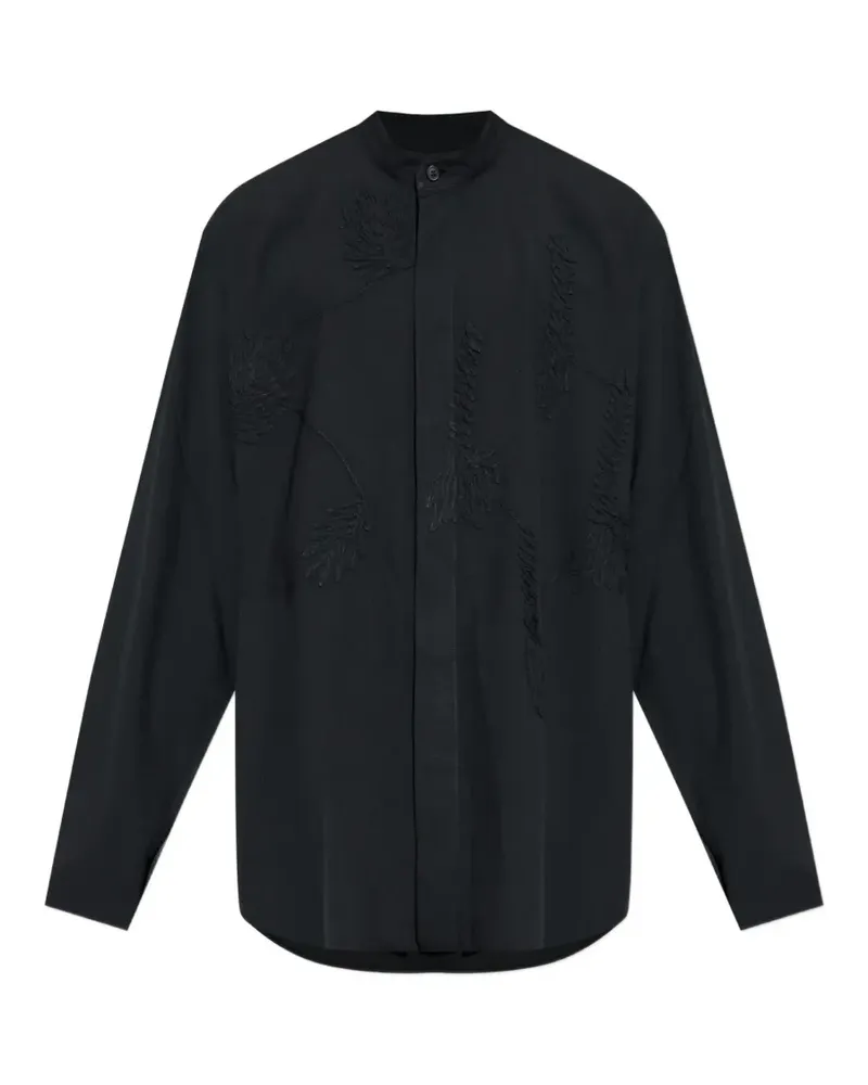 Issey Miyake embroidered collarless shirt - Schwarz Schwarz