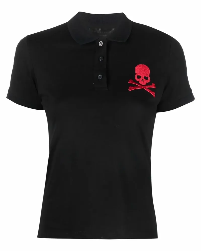 Philipp Plein Poloshirt mit Totenkopf-Patch - Schwarz Schwarz