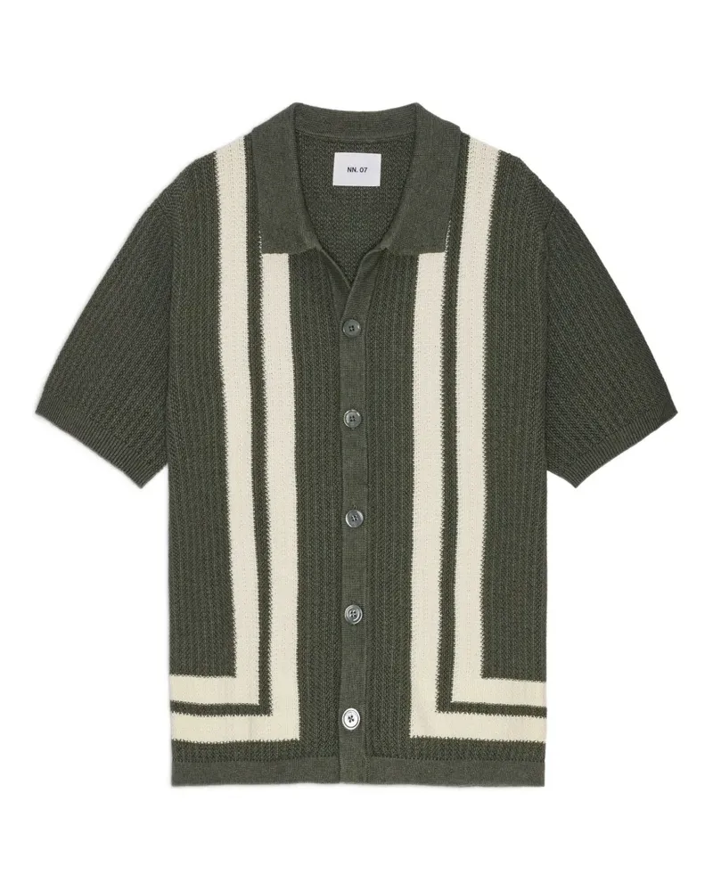 NN 07 Gestricktes Poloshirt mit Streifen - Grün Grün