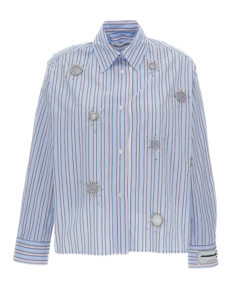 Des Phemmes Gestreiftes Hemd mit Kristallen - Blau Blau
