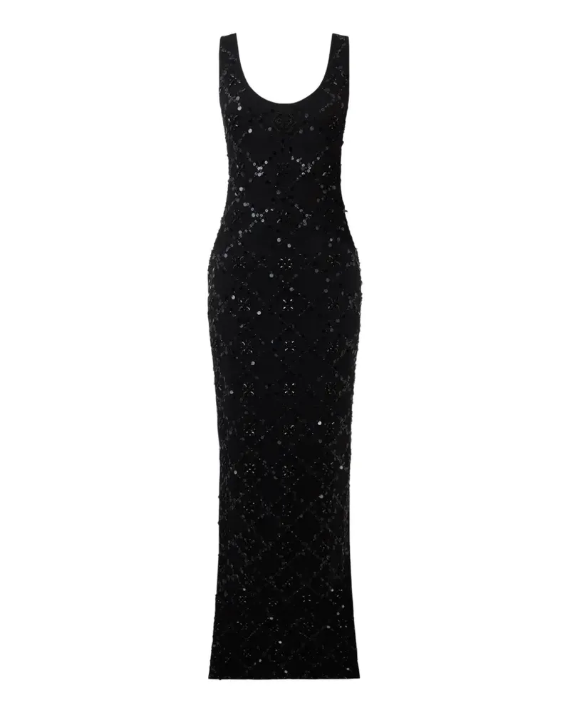 Philipp Plein Langes Rhomb Flower Strass-Kleid - Schwarz Schwarz