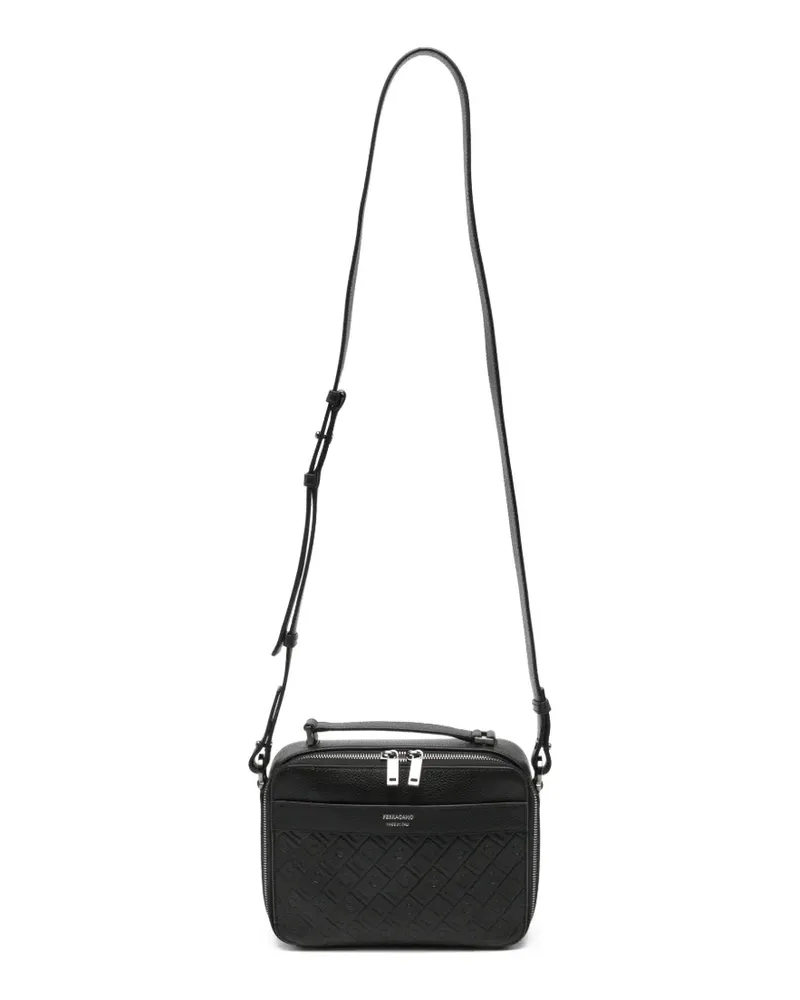 Ferragamo Gancini-embossed leather messenger bag - Schwarz Schwarz