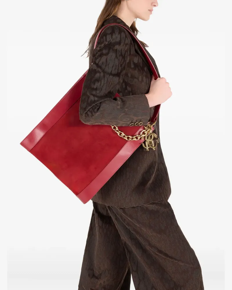 Roberto Cavalli Schultertasche aus Wildleder mit Kettenverzierung - Rot Rot