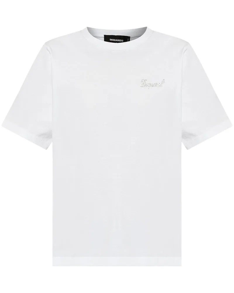 Dsquared2 T-Shirt mit Strass-Logo - Weiß Weiß