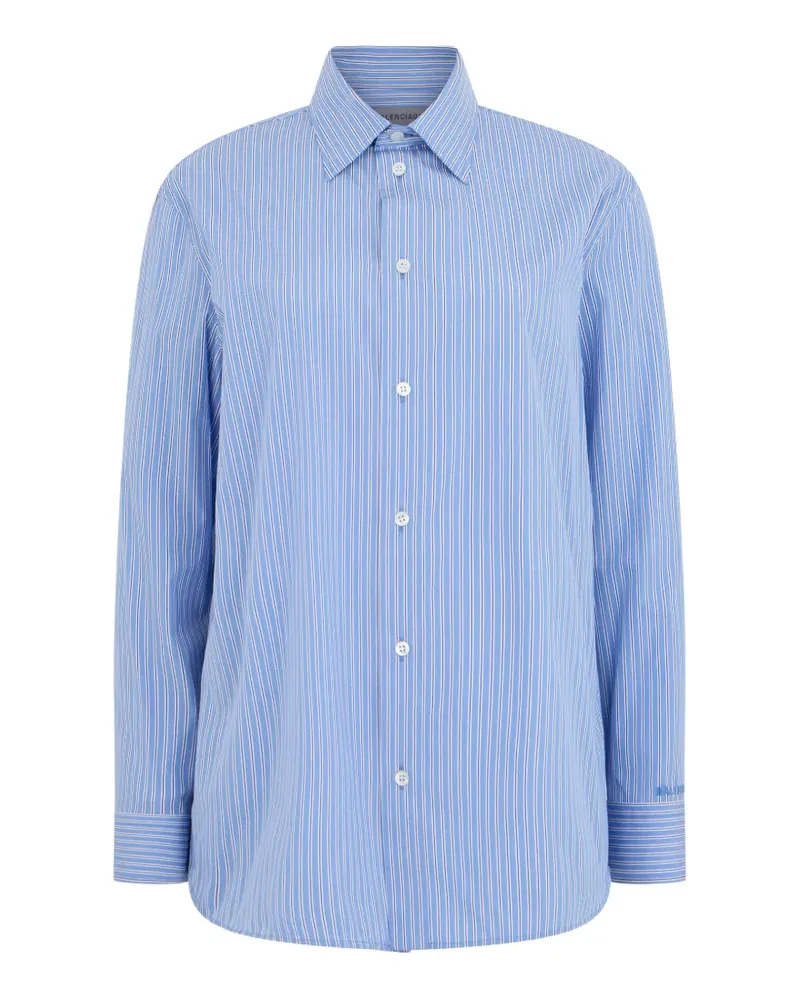 Balenciaga Gestreiftes Popeline-Hemd in der Farbe Blue/Navy - Blau Blau