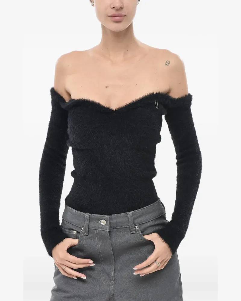 OFF-WHITE fuzzy sweetheart-neckline sweater - Schwarz Schwarz