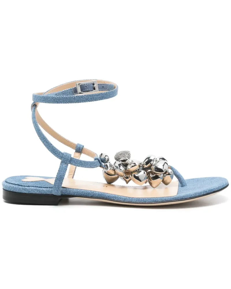 Mach & Mach Flache Sandalen mit Herzanhänger - Blau Blau