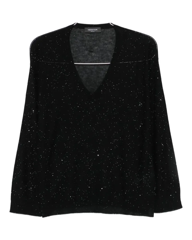 Fabiana Filippi Pullover mit V-Ausschnitt im Glitter-Look - Schwarz Schwarz