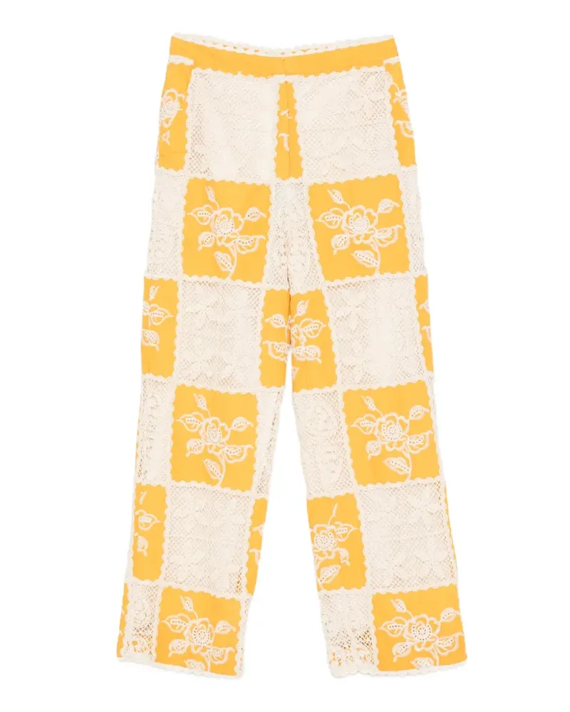 FARM Rio crochet-knit patchwork trousers - Gelb Gelb