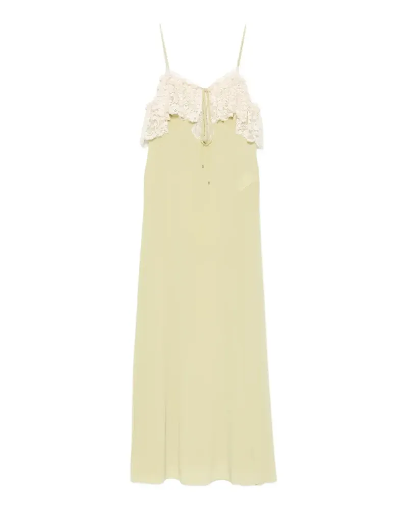 Chloé Maxikleid aus Seidenkrepp mit Spitzenbesatz - Grün Grün