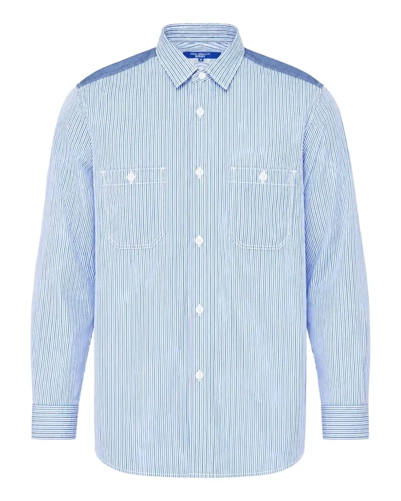 Junya Watanabe striped patch-detail shirt - Blau Blau