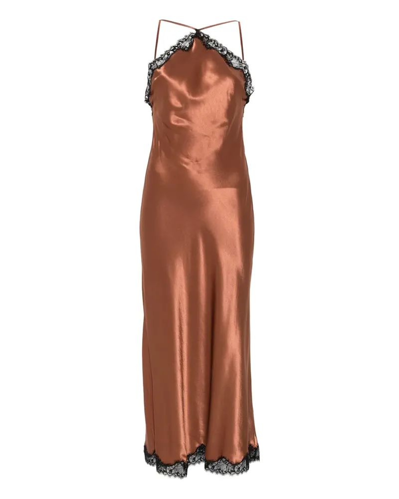 RIXO Harlan Camisole-Kleid mit Spitzenbesatz - Braun Braun