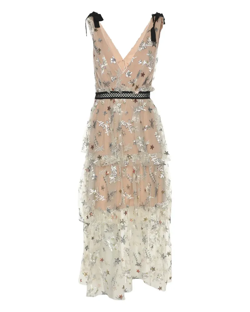 Self-Portrait Midikleid mit Sternen - Nude Nude