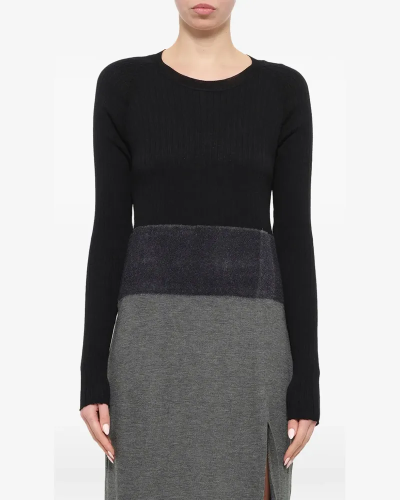 Neil Barrett Geripptes Strick-Midikleid mit Seitenschlitz - Schwarz Schwarz