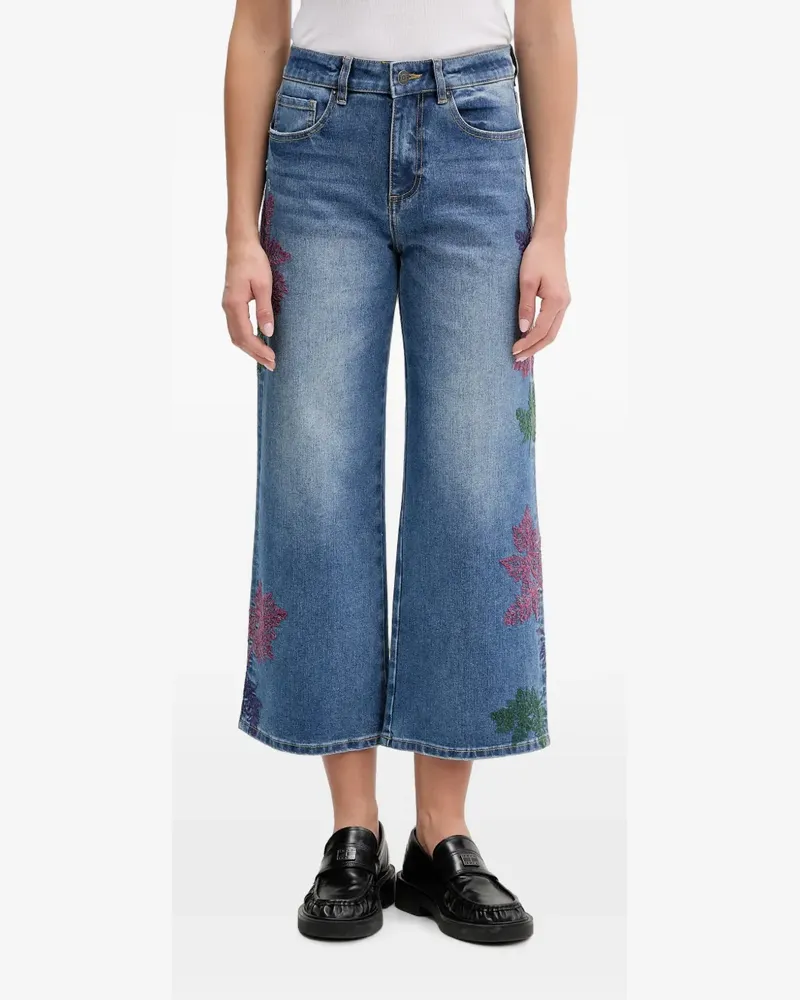 Desigual embroidered cropped jeans - Blau Blau