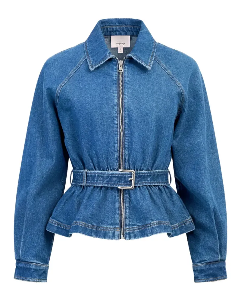 Cinq à Sept Briar belted peplum denim jacket - Blau Blau