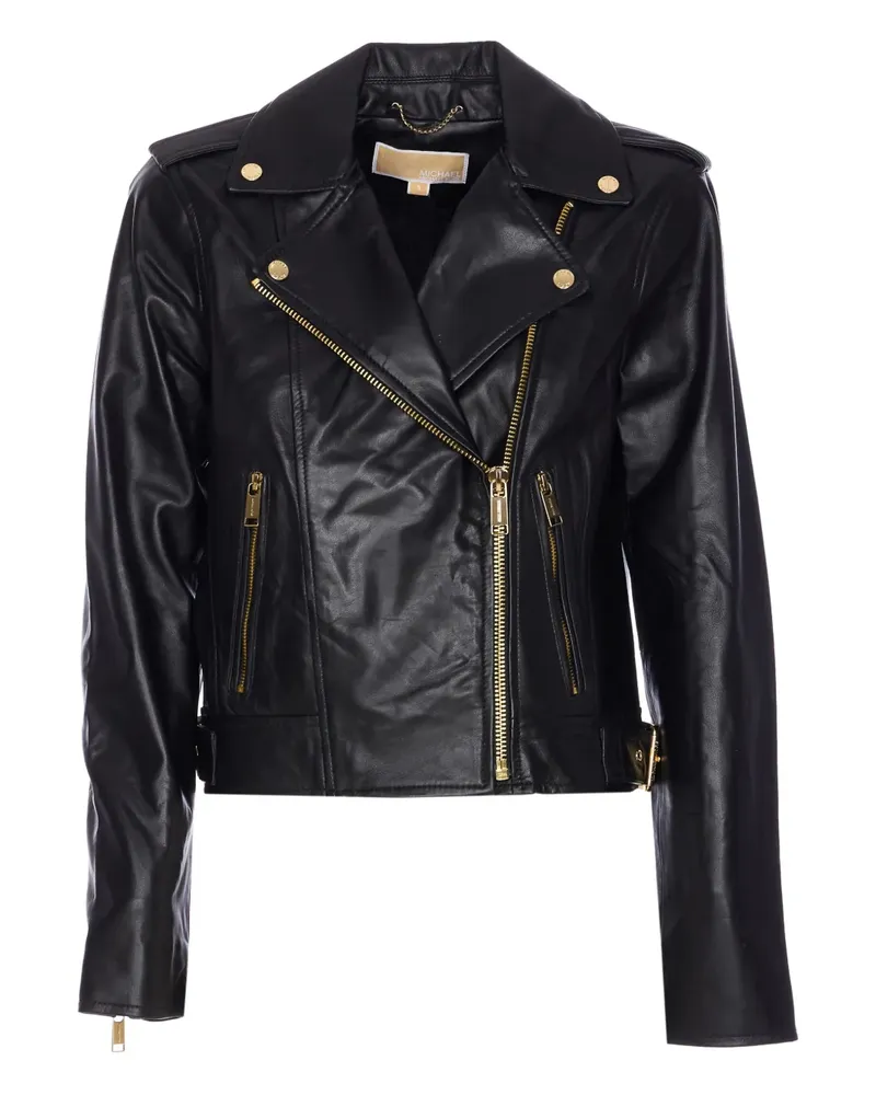 Michael Kors Lederjacke mit Reißverschlusstaschen - Schwarz Schwarz