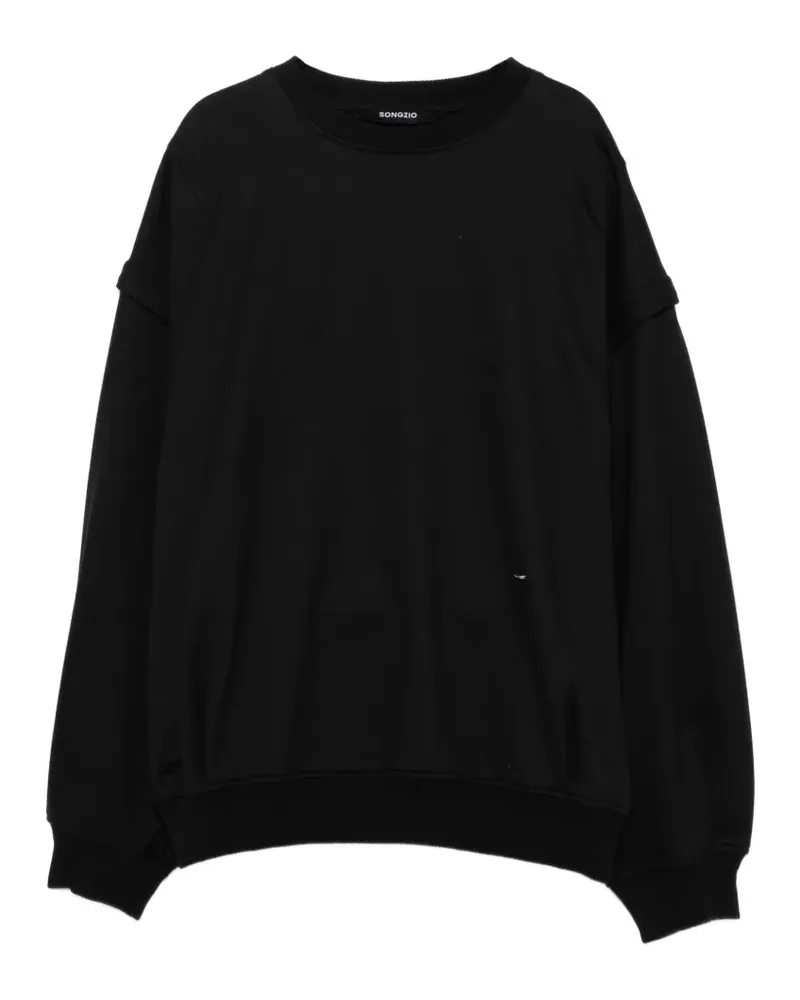 SONGZIO Ärmelloser Rundhalsausschnitt mit Stickerei - Schwarz Schwarz