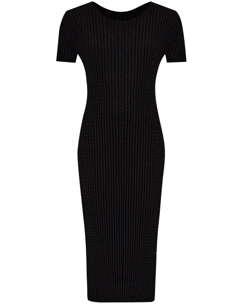 Issey Miyake Seersucker-Midikleid - Schwarz Schwarz