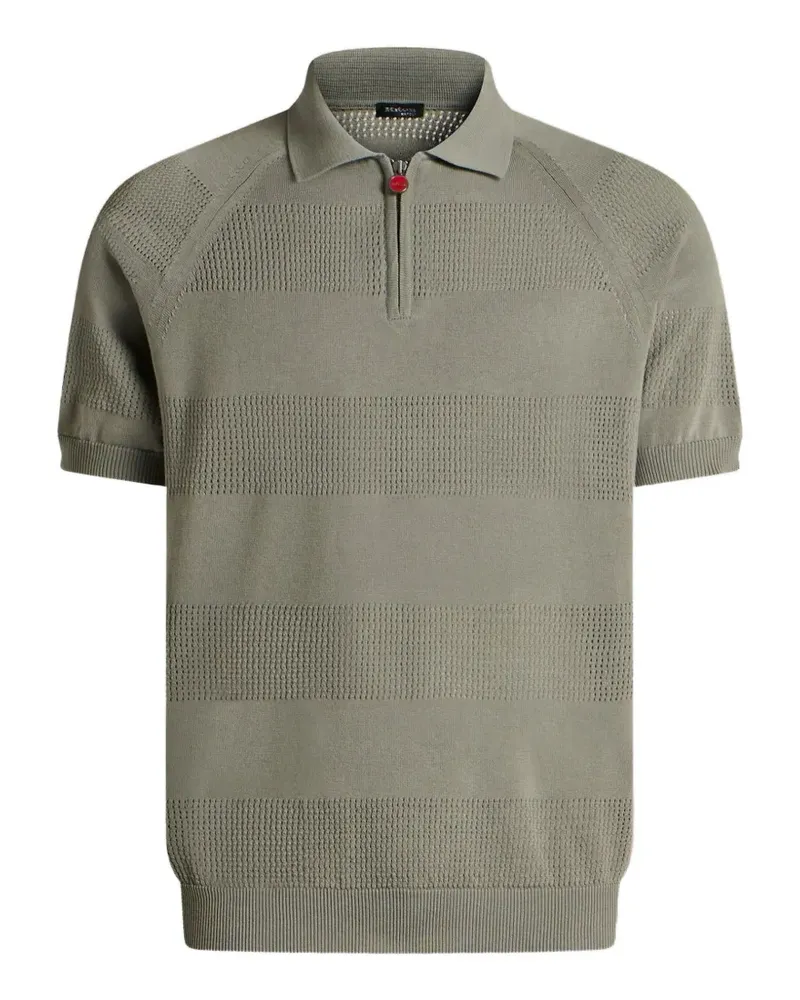 Kiton Poloshirt mit Lochstrick-Streifen - Grau Grau