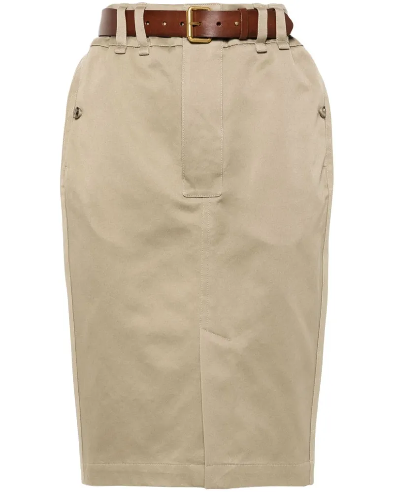 Saint Laurent Gabardine-Bleistiftrock mit Gürtel - Nude Nude