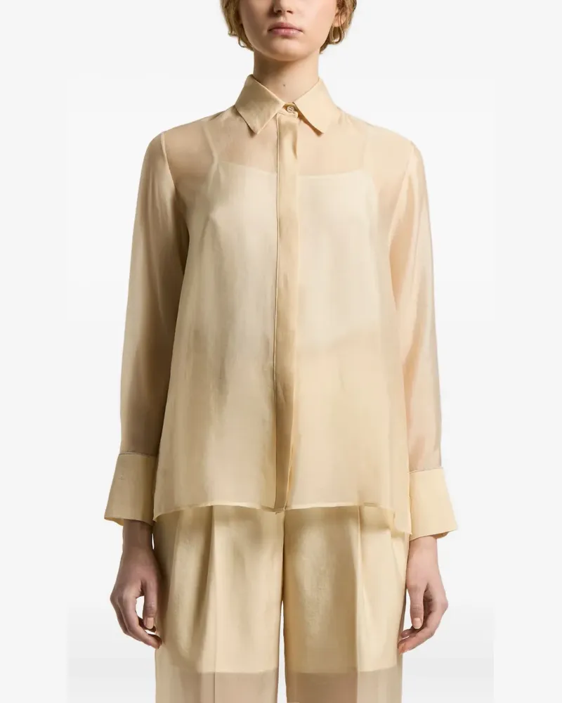 Peserico sheer-panel collared shirt - Nude Nude