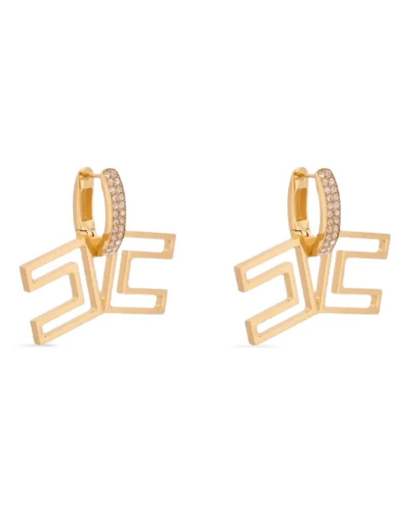 Elisabetta Franchi crystal-embellished logo-pendant earrings - Gold Gold