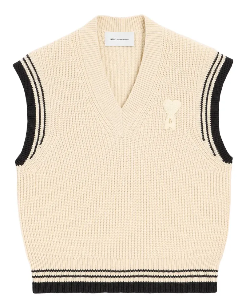 AMI Paris Geripptes Top mit V-Ausschnitt - Nude Nude