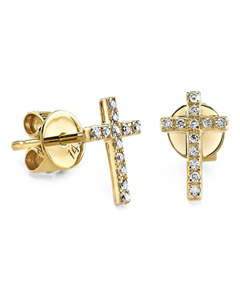Sydney Evan diamond cross stud earrings - Gold Gold